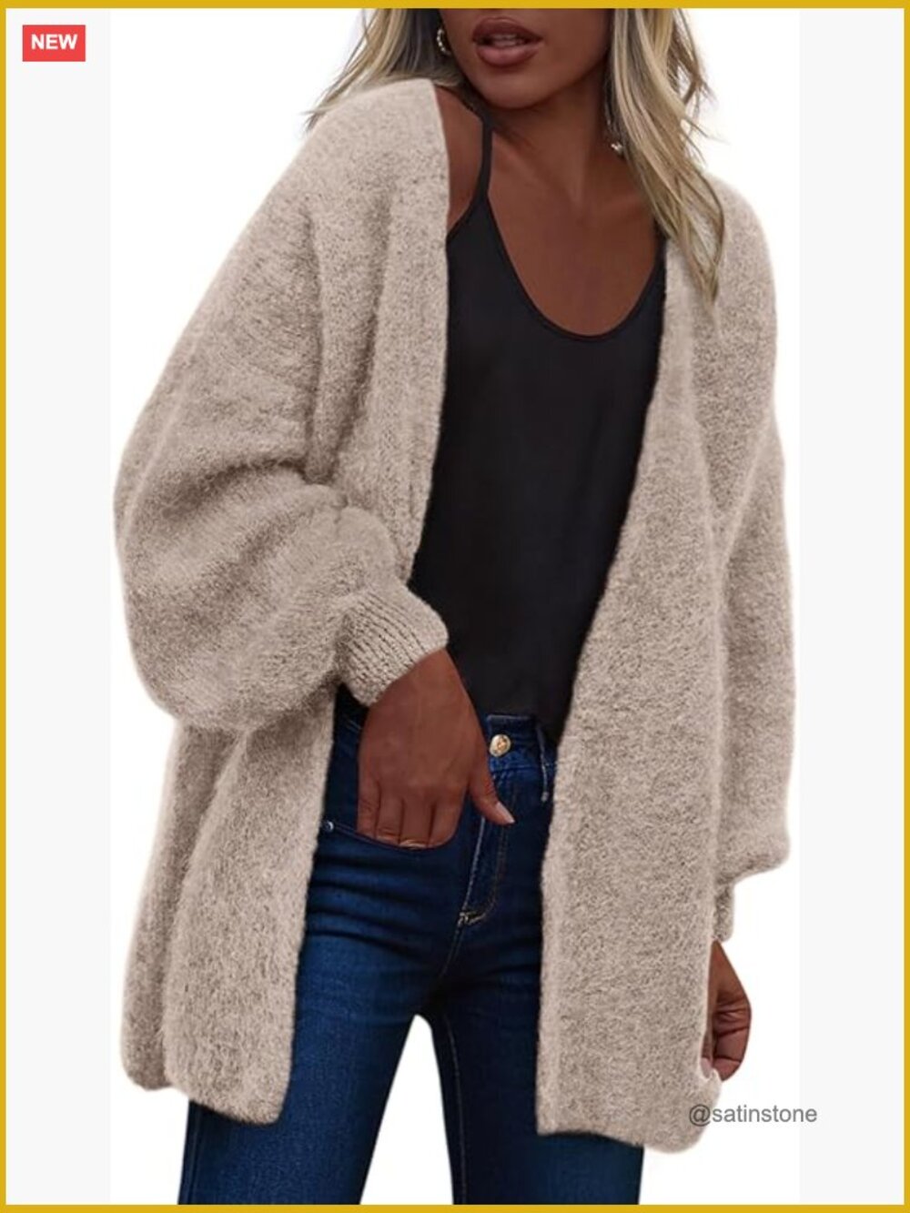 Open Front Cardigan Long Sleeve Drop Shoulder Soft Knit Slouchy Sweater